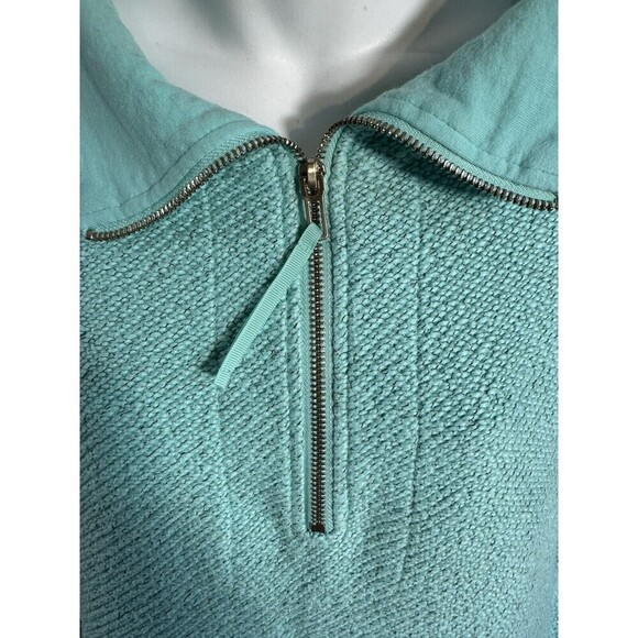 Soft Surroundings Luxe Sherpa Pullover L 1/4 Zip Fleece Sweatshirt GREEN Plush - Picture 2 of 7